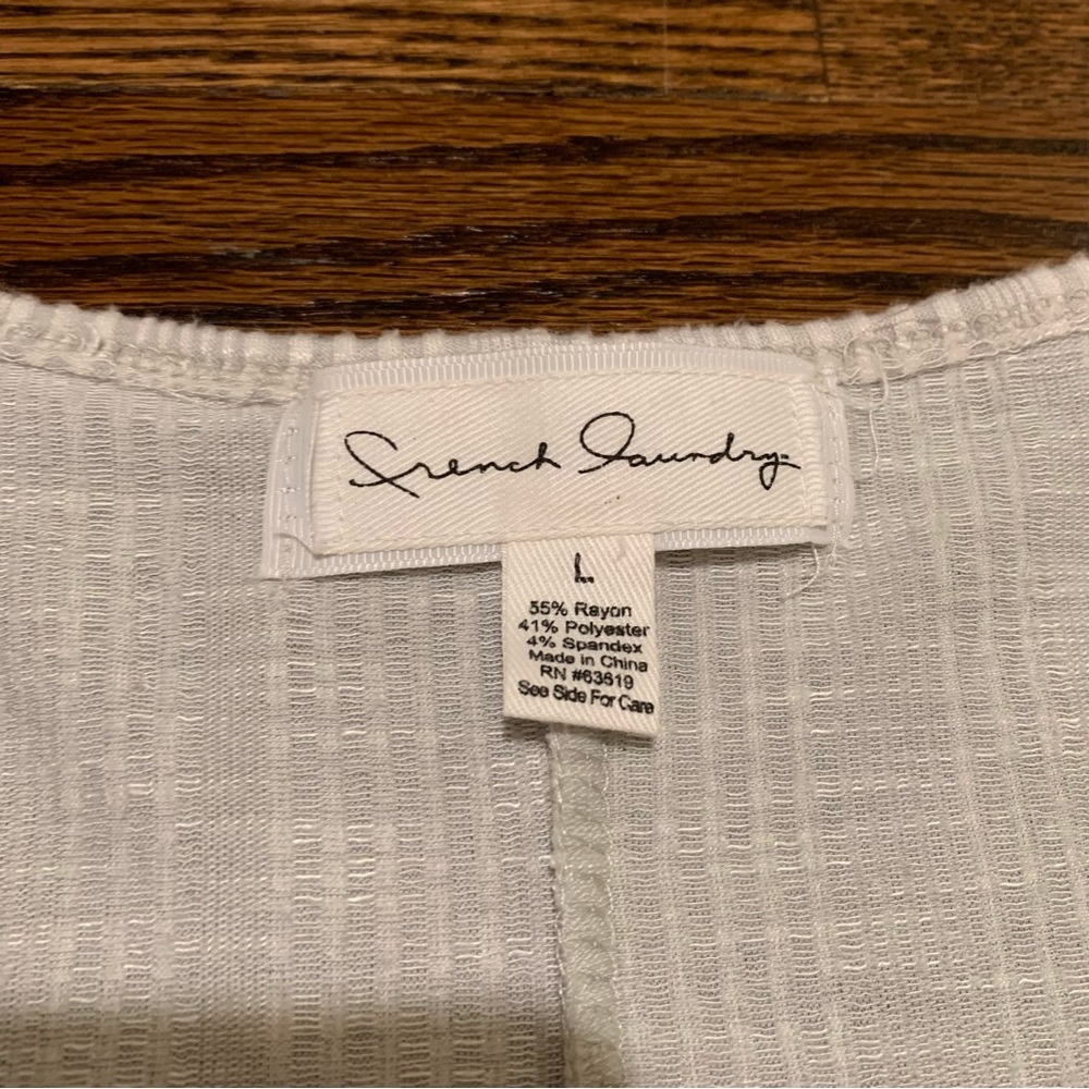 French Laundry Tie Front Short Flutter Sleeve Top Large White - Picture 3 of 6